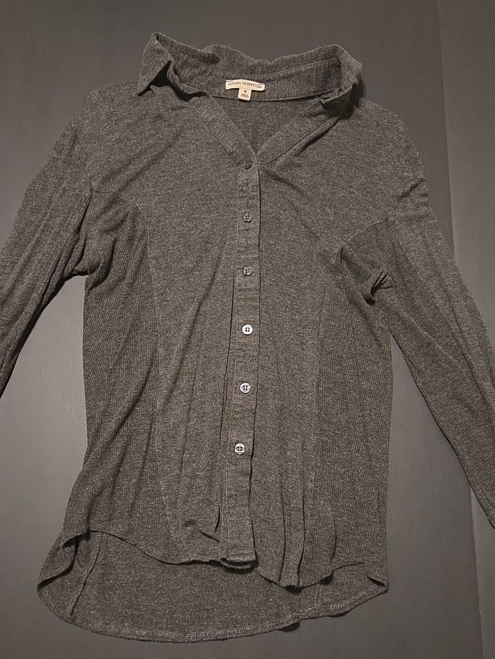 Zenana Outfitters Charcoal Gray Ribbed Button-Down Shirt Grungecore